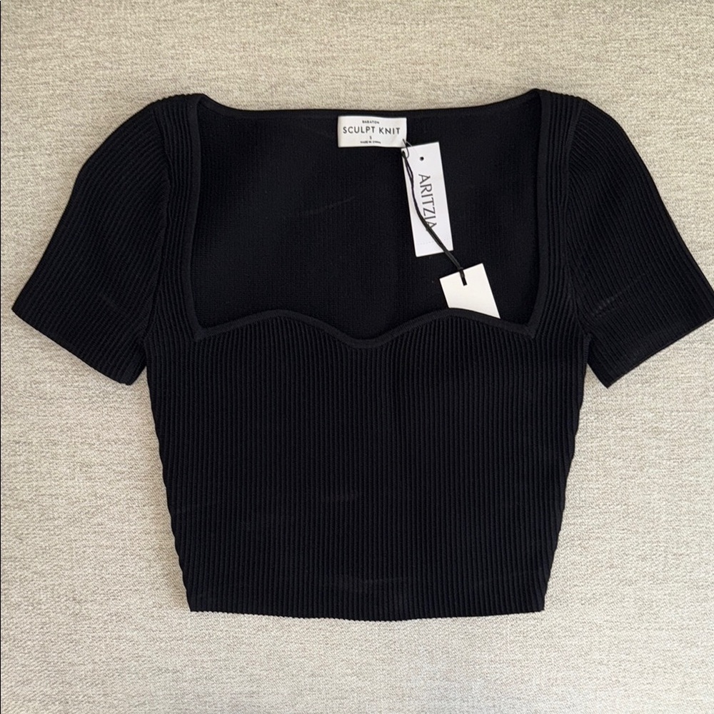Aritzia Sculpt Knit Black Square Neck Crop Top